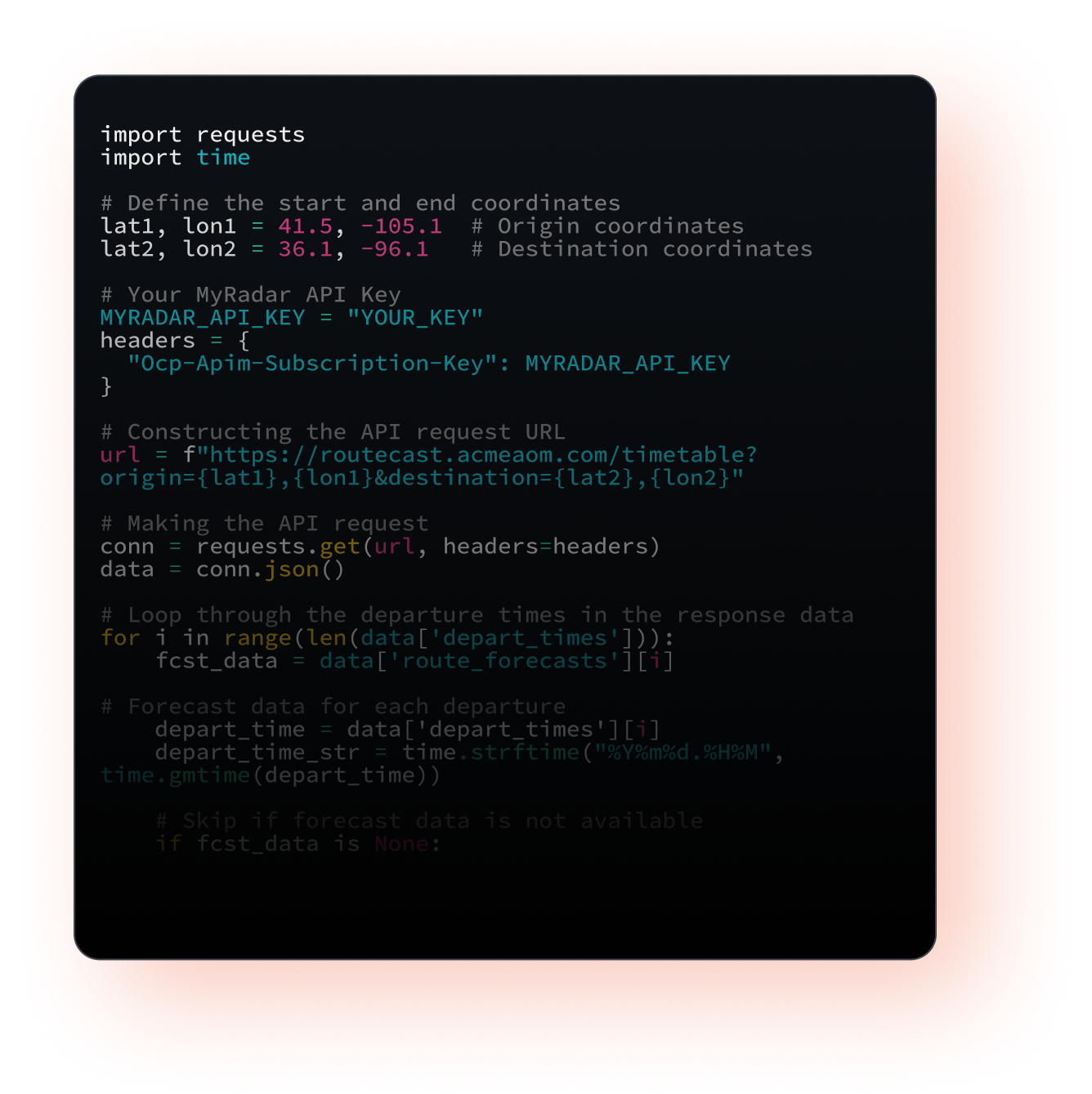 Example code using the MyRadar API
